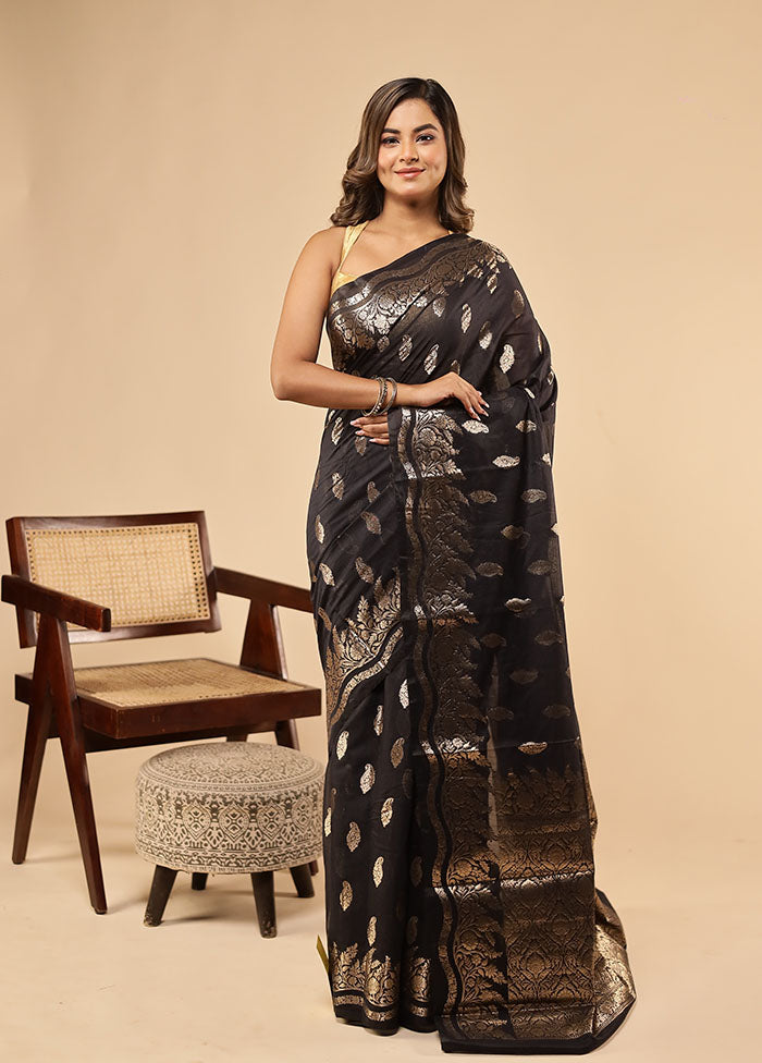 Black Dupion Silk Saree With Blouse Piece