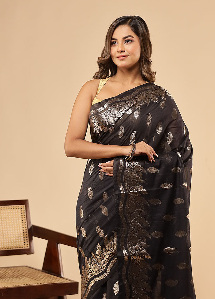 Black Dupion Silk Saree With Blouse Piece