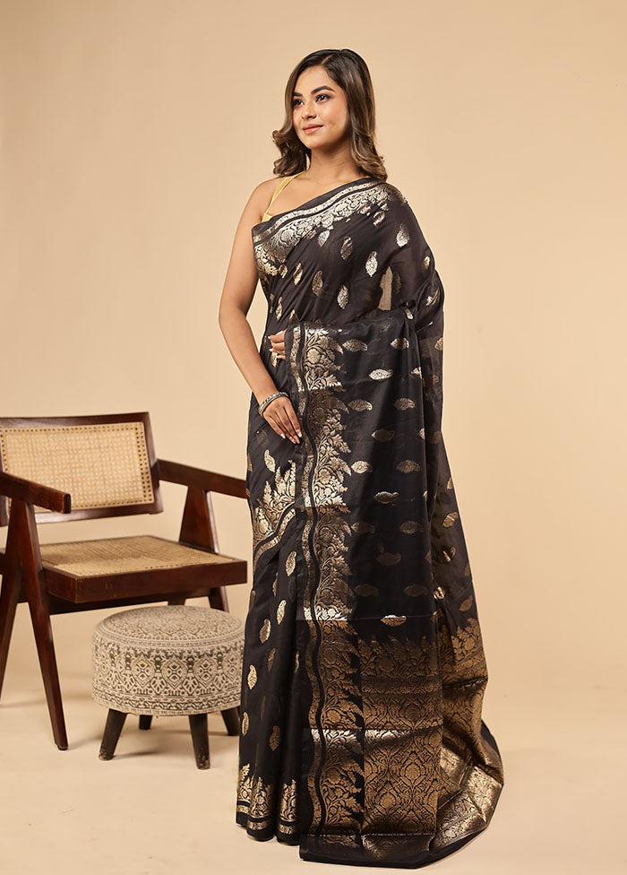 Black Dupion Silk Saree With Blouse Piece