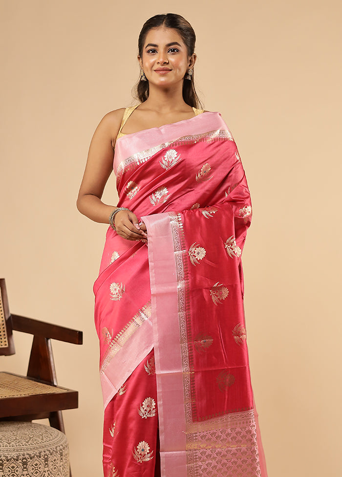 Pink Dupion Silk Saree With Blouse Piece