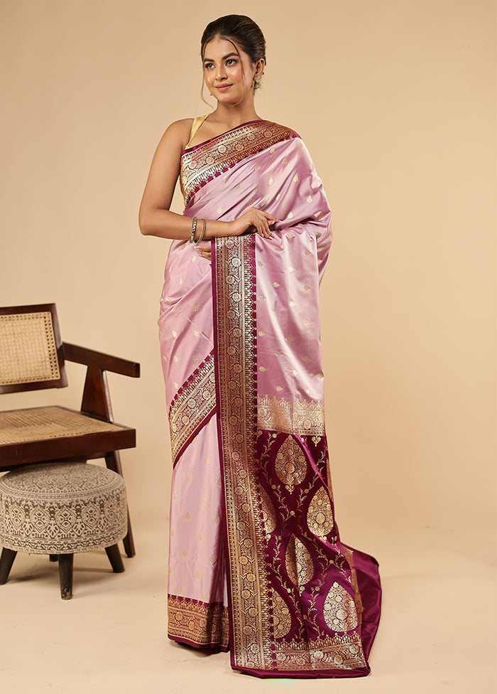 Purple Banarasi Silk Saree With Blouse Piece