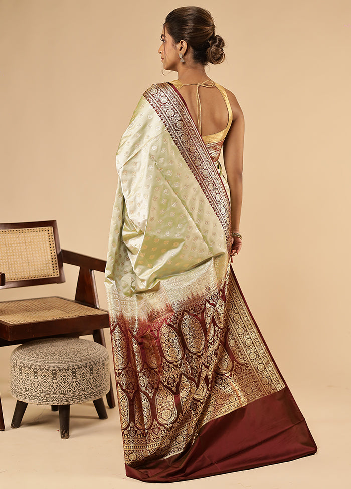 Green Banarasi Silk Saree With Blouse Piece