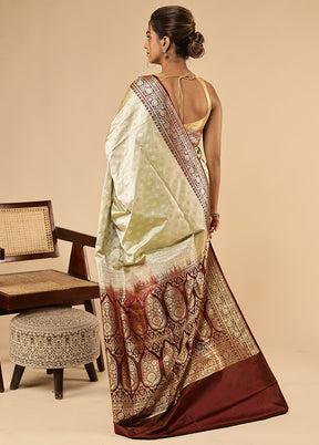 Green Banarasi Silk Saree With Blouse Piece