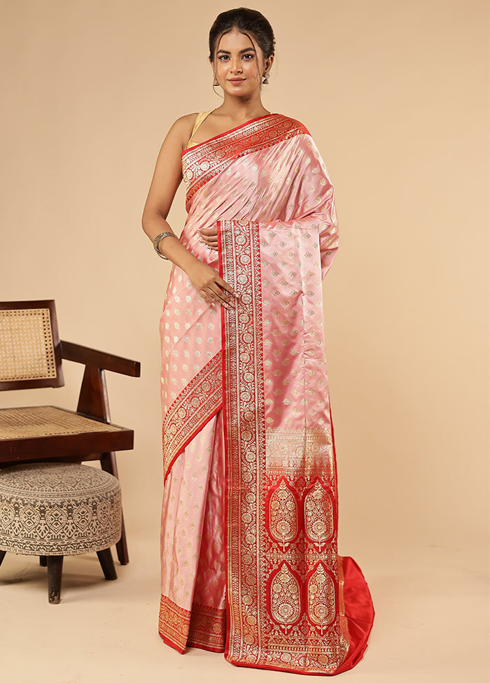 Pink Banarasi Silk Saree With Blouse Piece