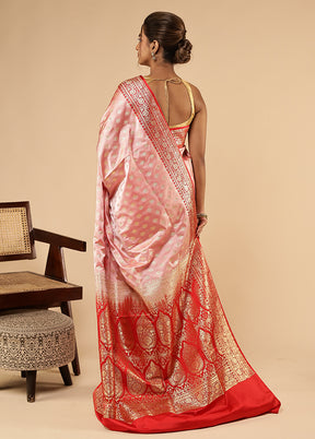 Pink Banarasi Silk Saree With Blouse Piece