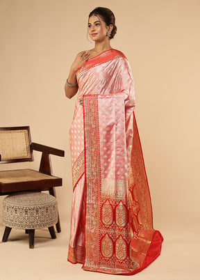 Pink Banarasi Silk Saree With Blouse Piece
