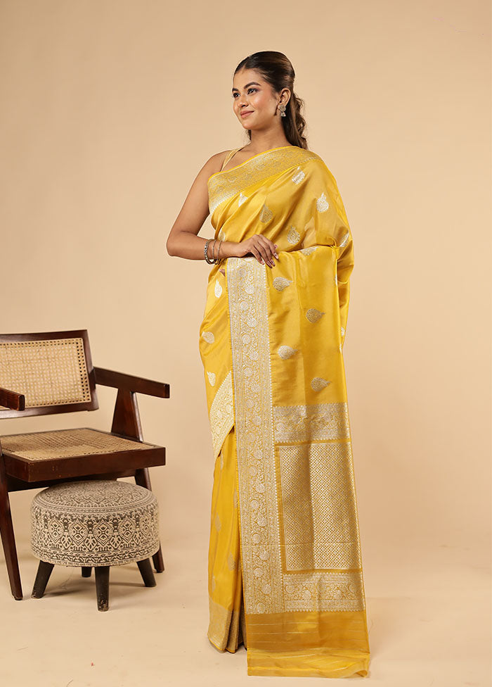 Yellow Tissue Silk Saree With Blouse Piece
