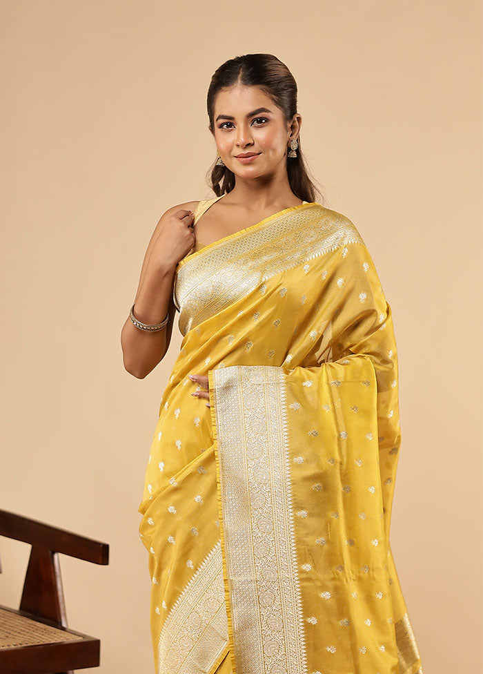 Yellow Tissue Silk Saree With Blouse Piece