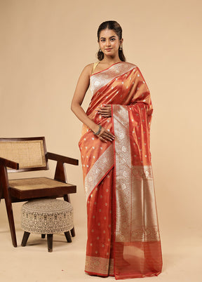 Rust Tissue Silk Saree With Blouse Piece