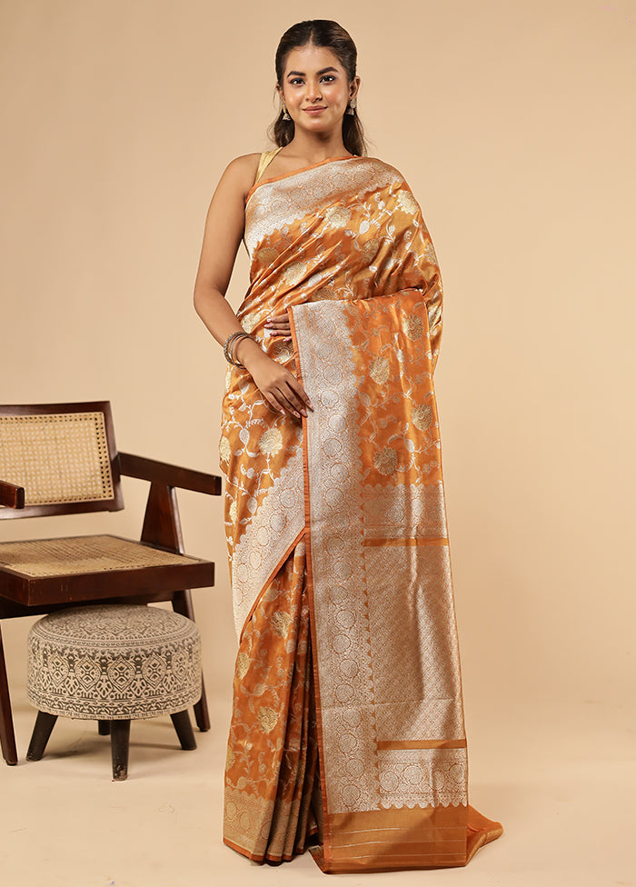 Rust Tissue Silk Saree With Blouse Piece