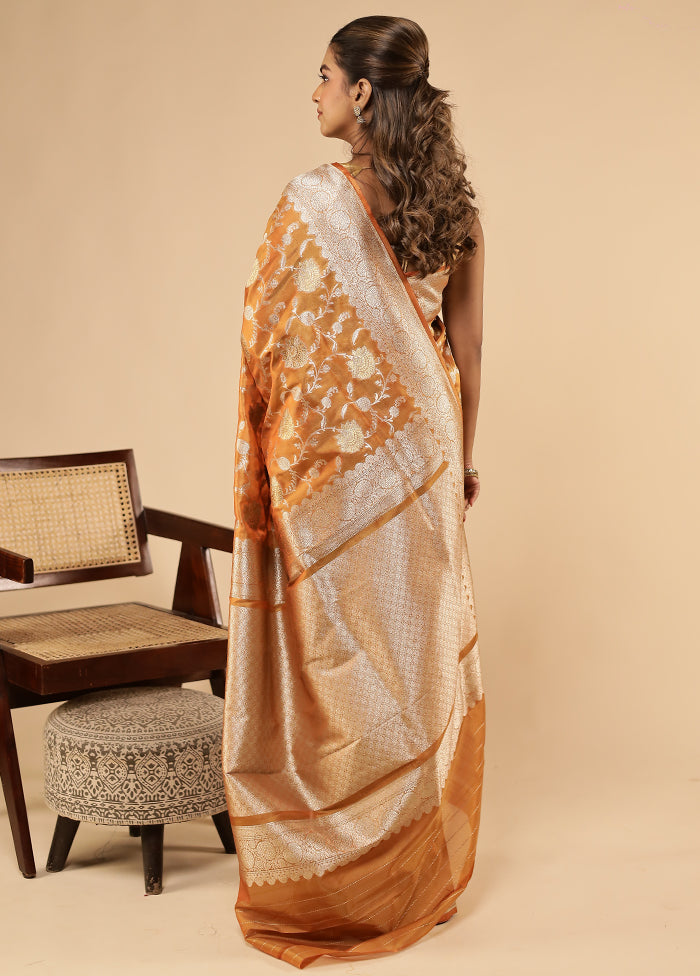 Rust Tissue Silk Saree With Blouse Piece
