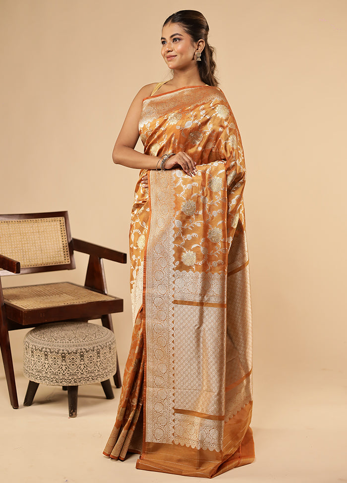 Rust Tissue Silk Saree With Blouse Piece