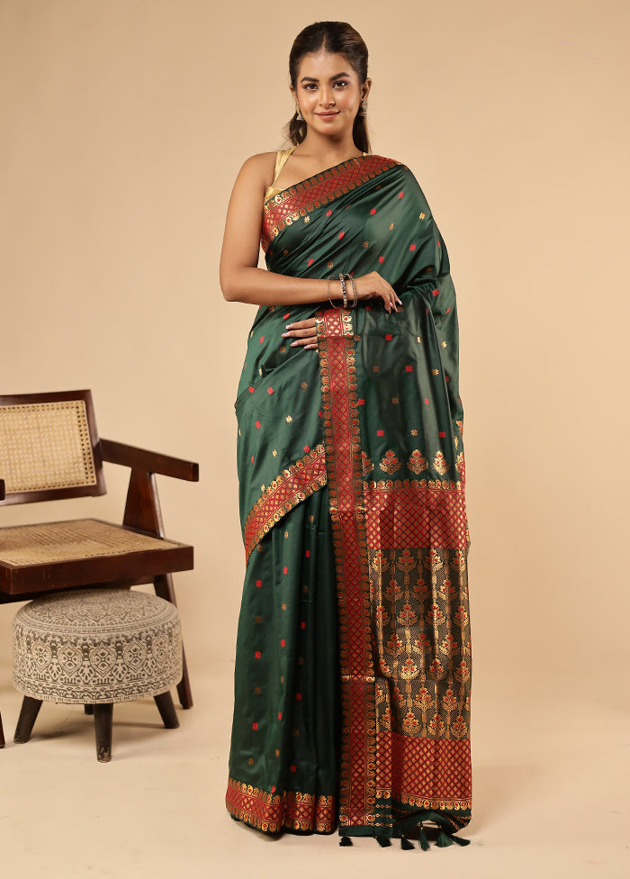 Green Assam Silk Saree With Blouse Piece
