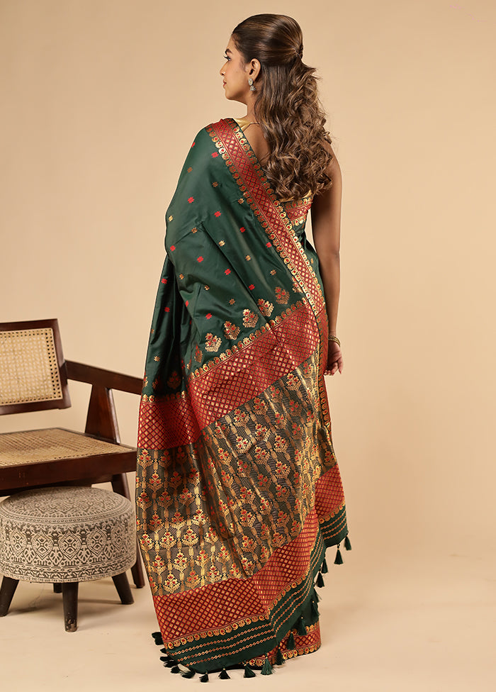 Green Assam Silk Saree With Blouse Piece