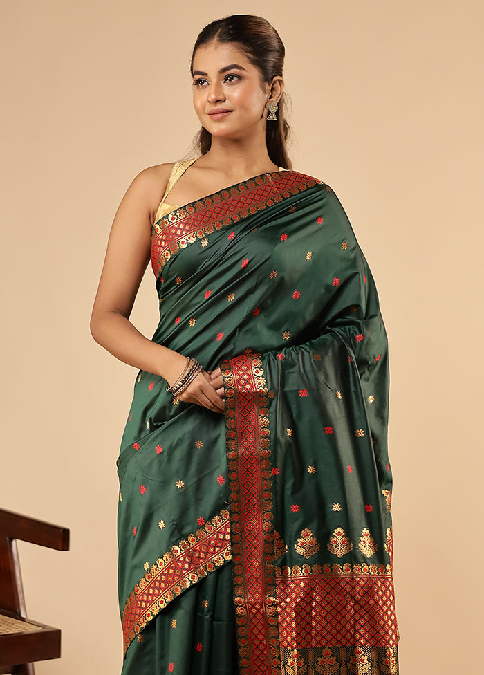 Green Assam Silk Saree With Blouse Piece