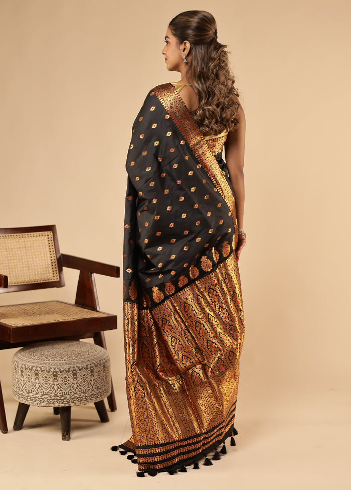 Black Assam Silk Saree With Blouse Piece