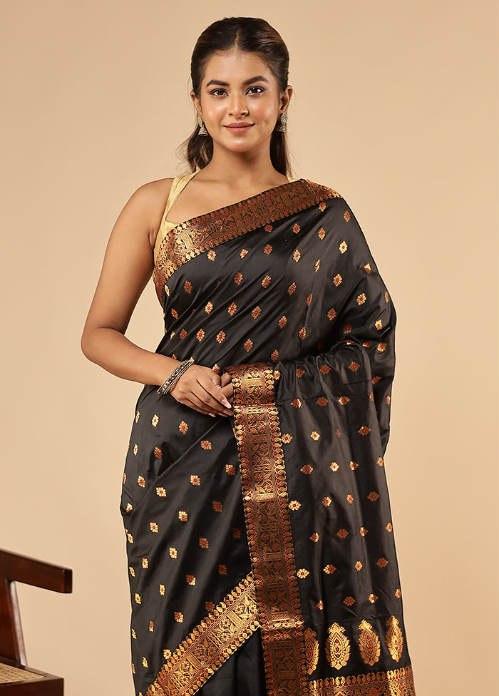 Black Assam Silk Saree With Blouse Piece