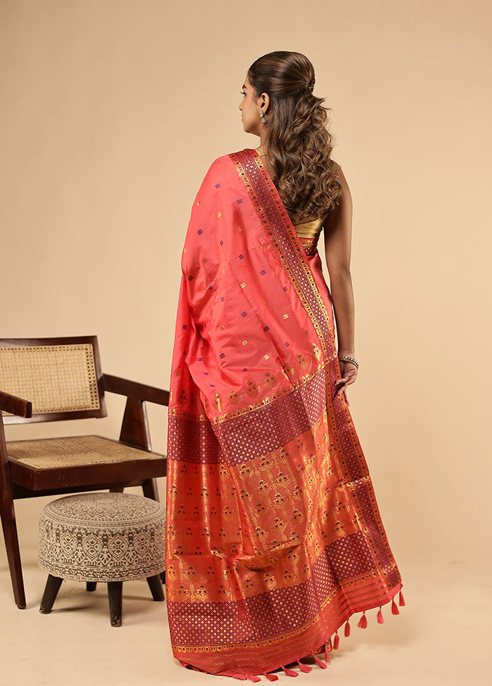 Pink Assam Silk Saree With Blouse Piece