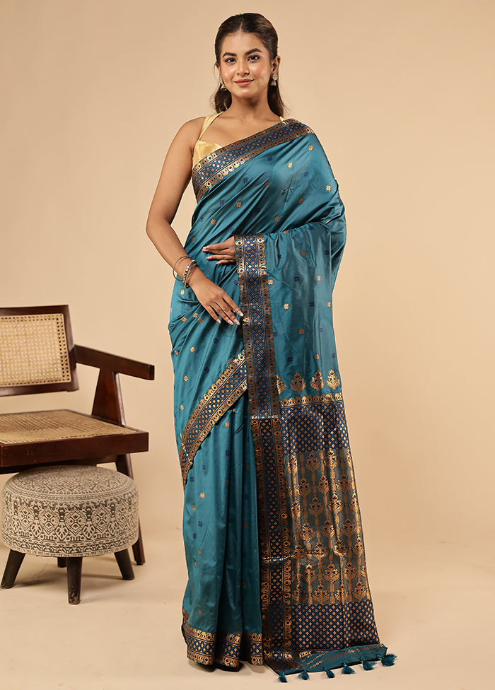 Green Assam Silk Saree With Blouse Piece