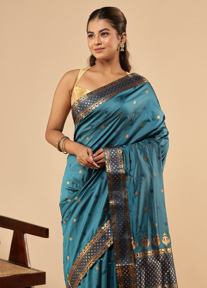 Green Assam Silk Saree With Blouse Piece