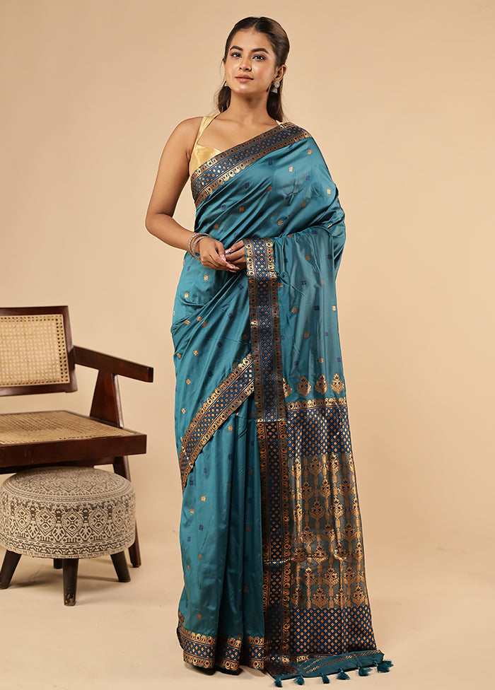 Green Assam Silk Saree With Blouse Piece