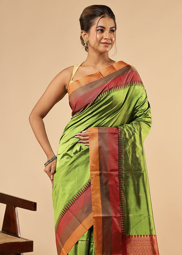 Green Handloom Kanchipuram Pure Silk Saree With Blouse Piece