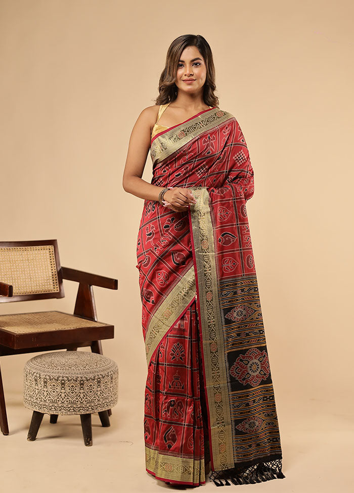 Red Dupion Silk Saree With Blouse Piece