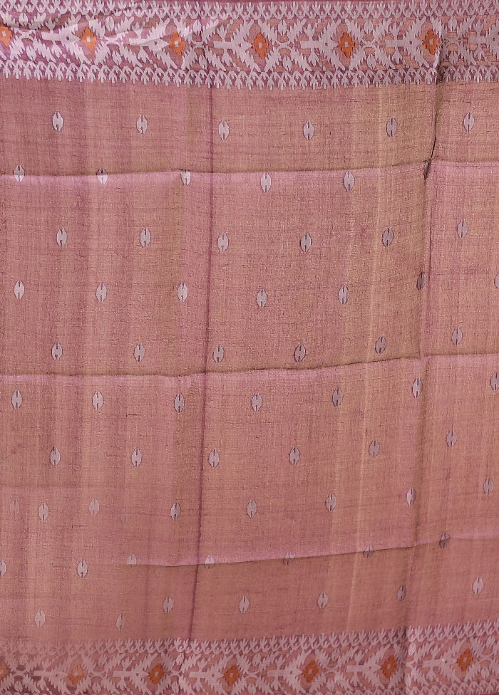 Purple Handloom Tussar Pure Silk Saree With Blouse Piece