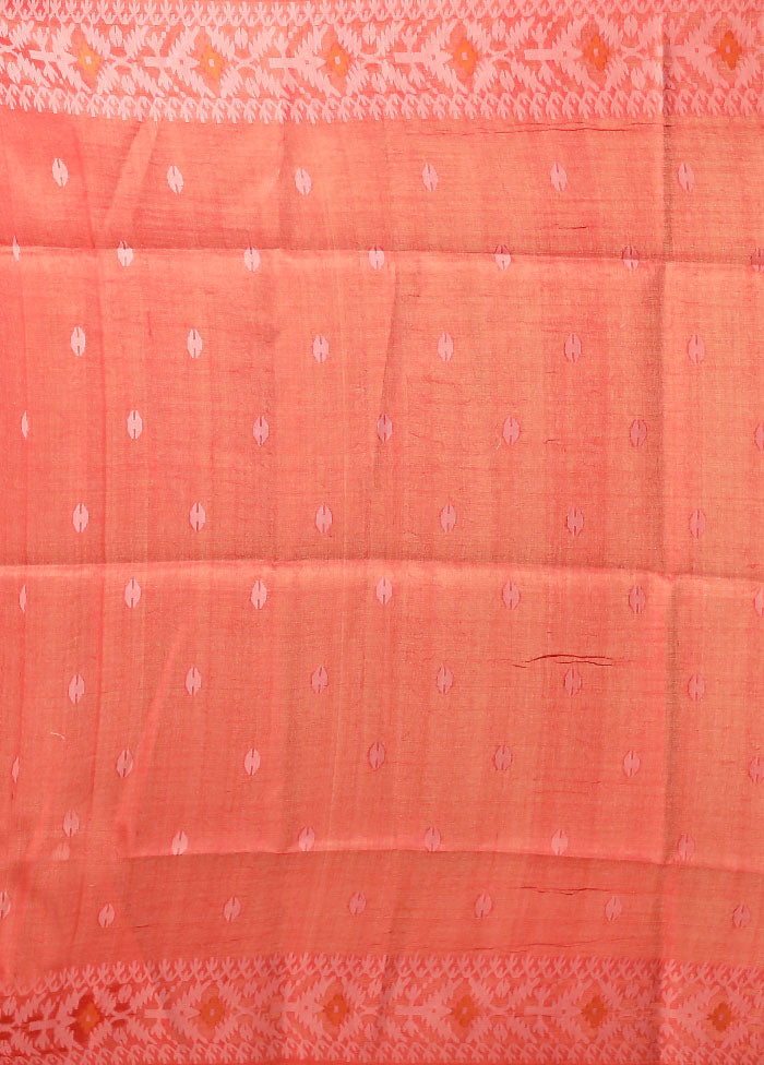 Red Handloom Tussar Pure Silk Saree With Blouse Piece