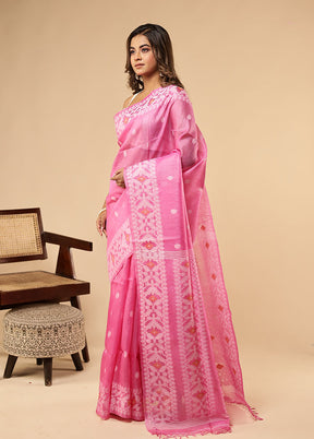Pink Handloom Tussar Pure Silk Saree With Blouse Piece