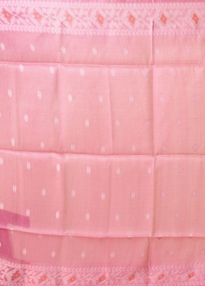Pink Handloom Tussar Pure Silk Saree With Blouse Piece