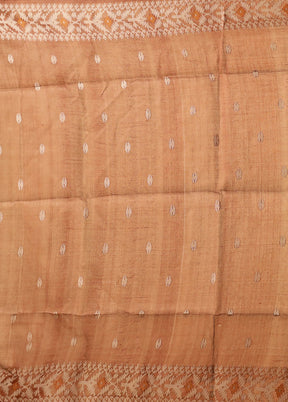 Brown Handloom Tussar Pure Silk Saree With Blouse Piece