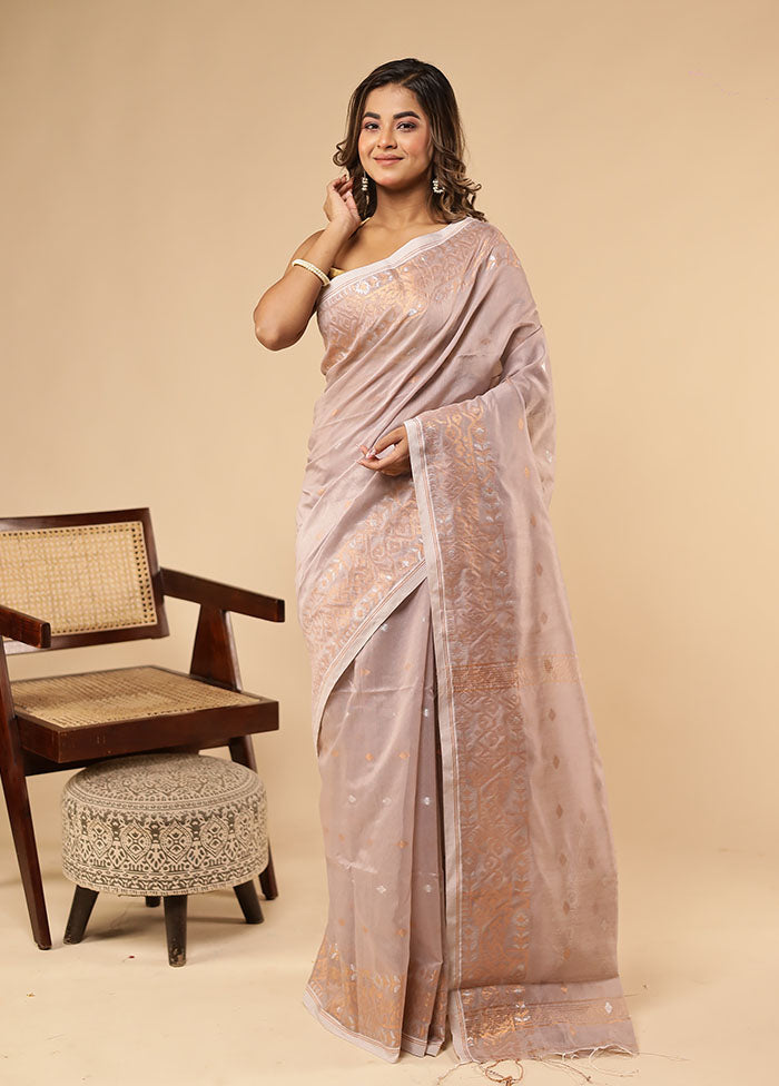 Cream Matka Silk Saree With Blouse Piece
