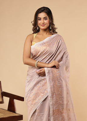 Cream Matka Silk Saree With Blouse Piece