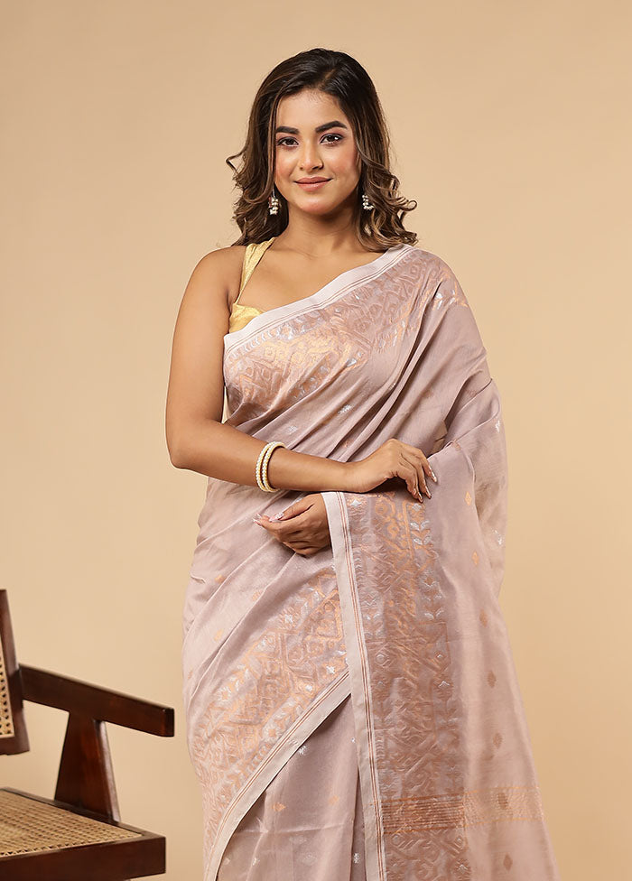 Cream Matka Silk Saree With Blouse Piece