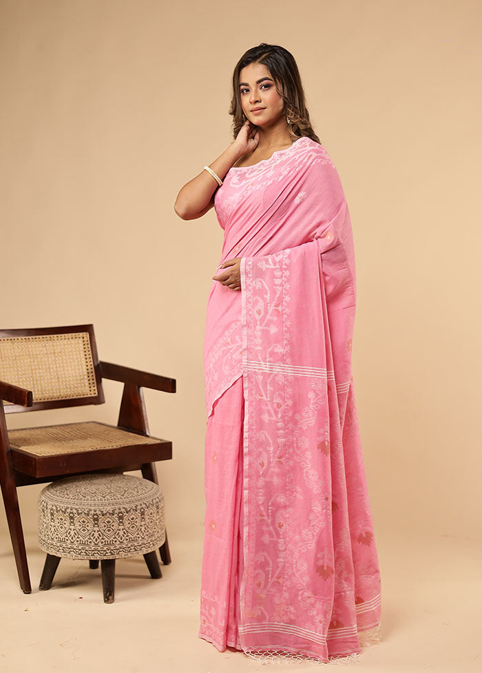 Pink Matka Silk Saree With Blouse Piece