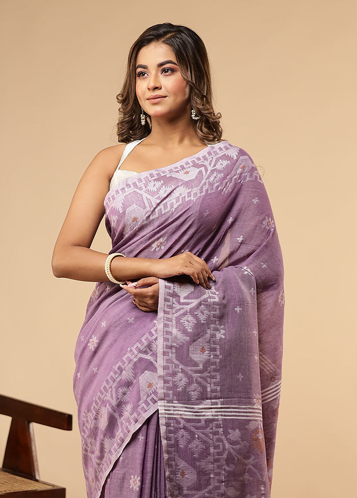 Purple Matka Silk Saree Without Blouse Piece
