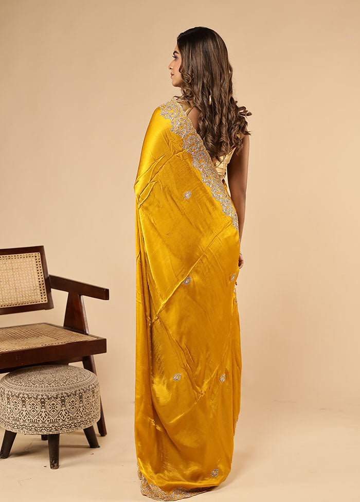 Yellow Handloom Pure Georgette Saree With Blouse Piece