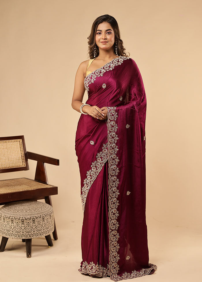 Purple Handloom Pure Georgette Saree With Blouse Piece