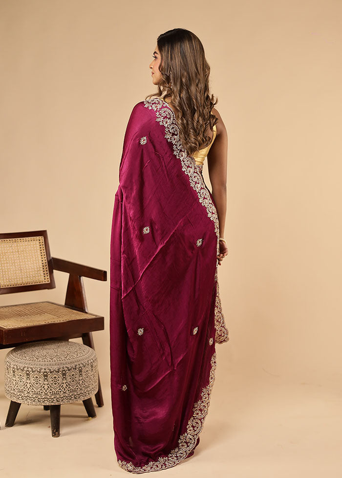 Purple Handloom Pure Georgette Saree With Blouse Piece