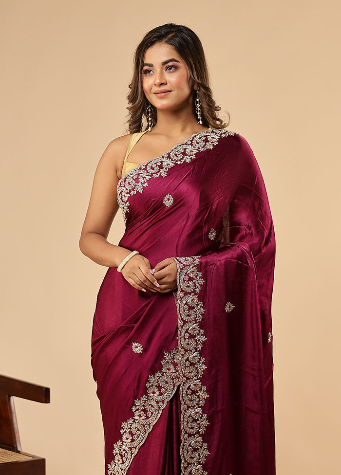 Purple Handloom Pure Georgette Saree With Blouse Piece
