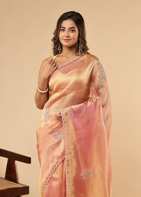 Rust Handloom Pure Georgette Saree With Blouse Piece