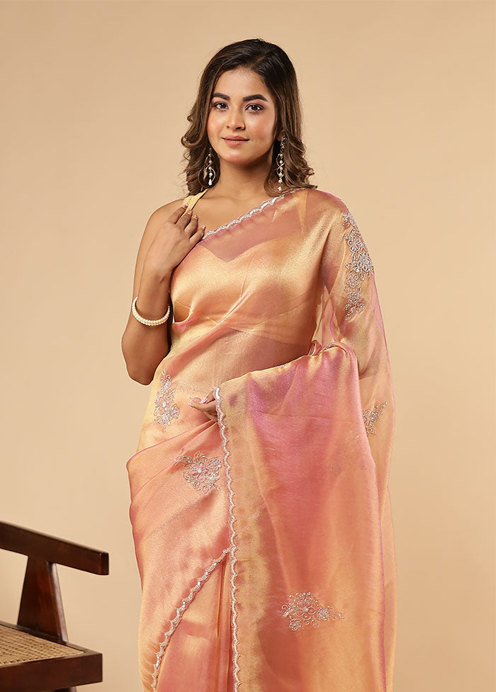 Rust Handloom Pure Georgette Saree With Blouse Piece