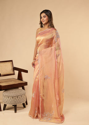 Rust Handloom Pure Georgette Saree With Blouse Piece