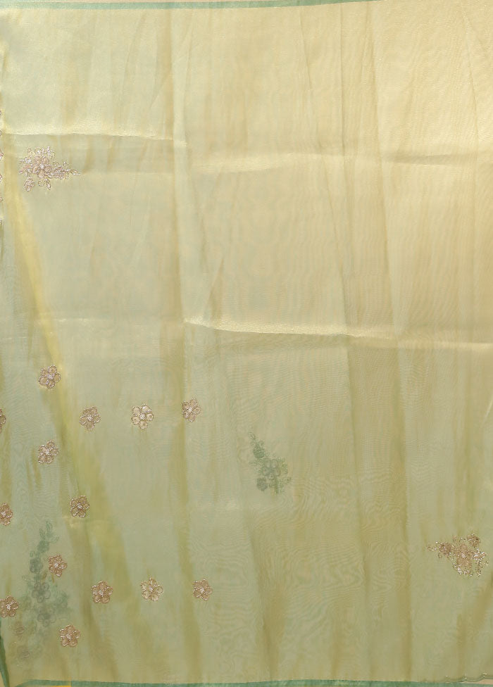 Green Handloom Pure Georgette Saree With Blouse Piece