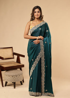 Green Handloom Pure Georgette Saree With Blouse Piece