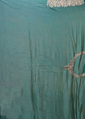 Green Handloom Pure Georgette Saree With Blouse Piece