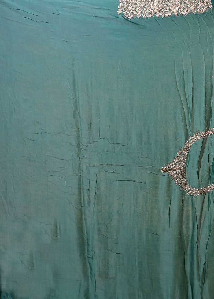 Green Handloom Pure Georgette Saree With Blouse Piece