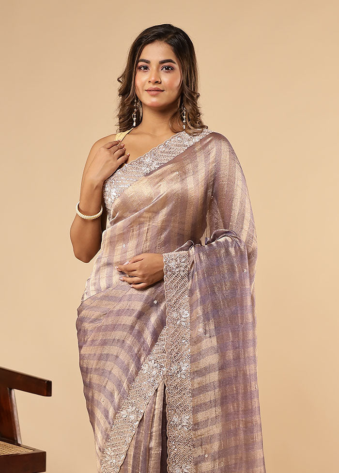 Purple Handloom Pure Georgette Saree With Blouse Piece