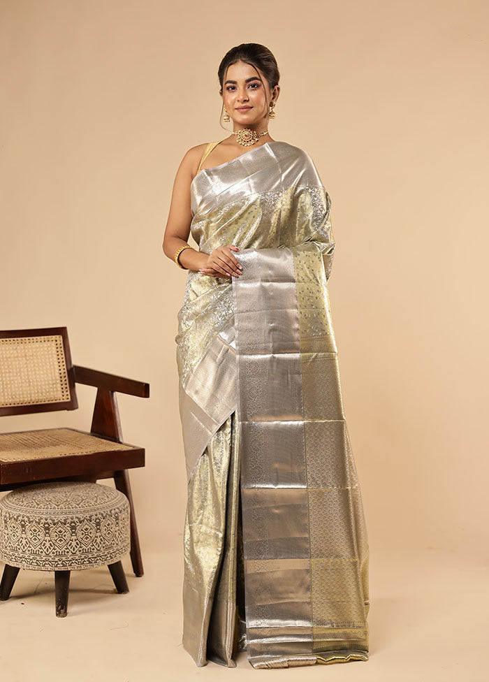 Grey Kanjivaram Silk Saree With Blouse Piece